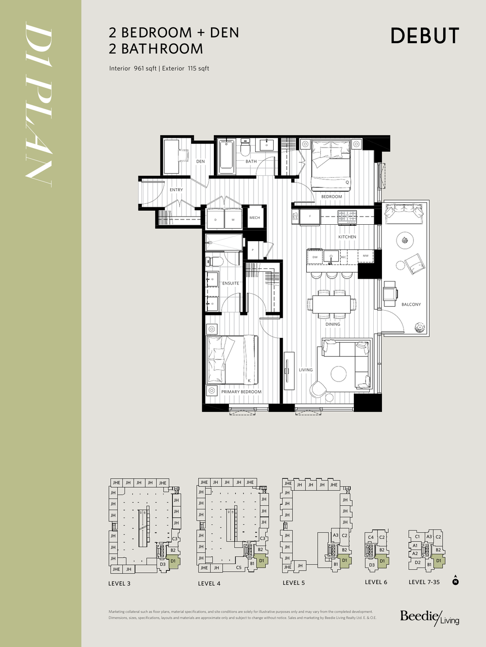 Plan D1 · 2 Bedroom + Den