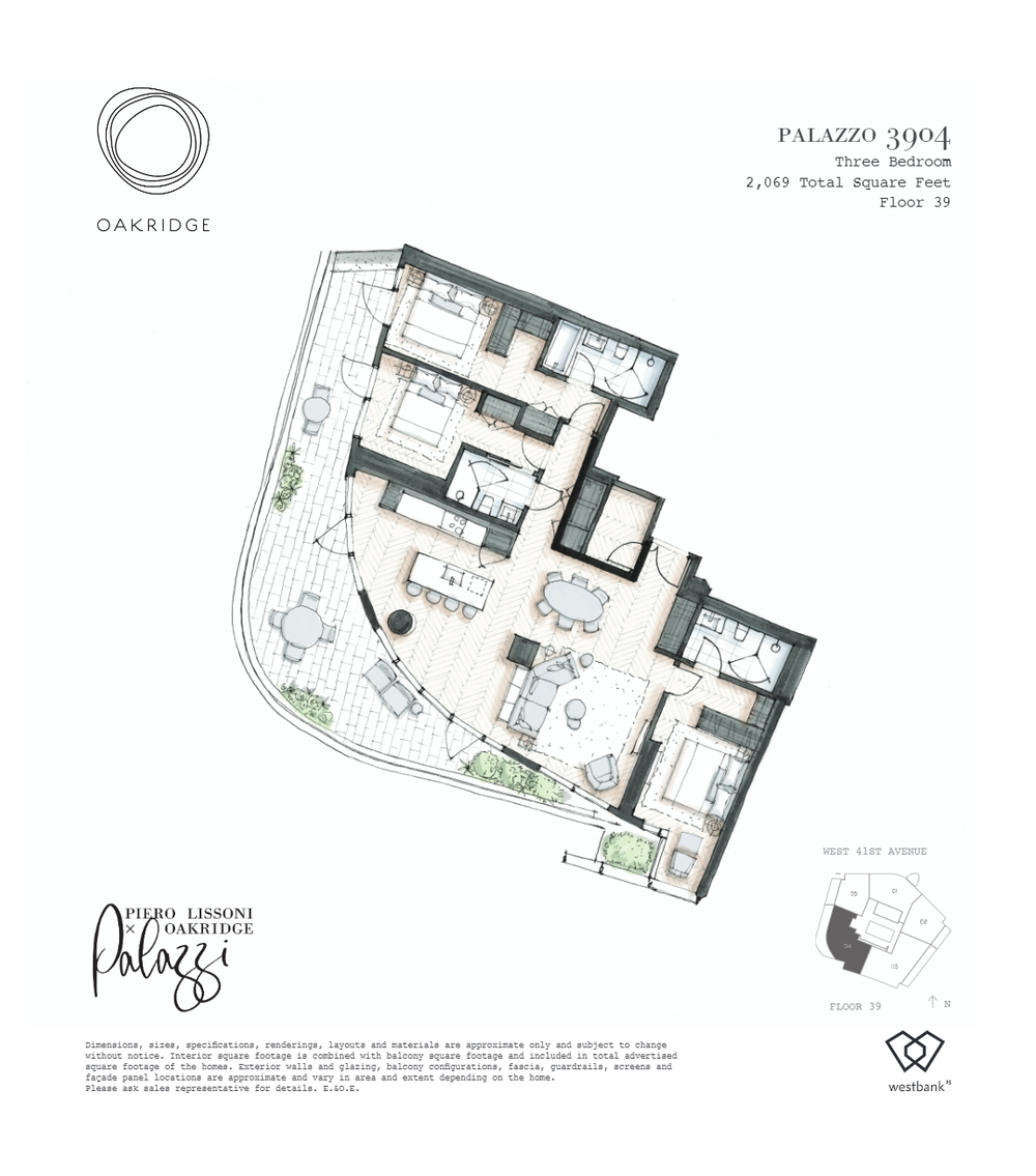 The Palazzi at Piero Lissoni — Unit 3904, 2 Bed, 1,350 sq ft (sample plan)